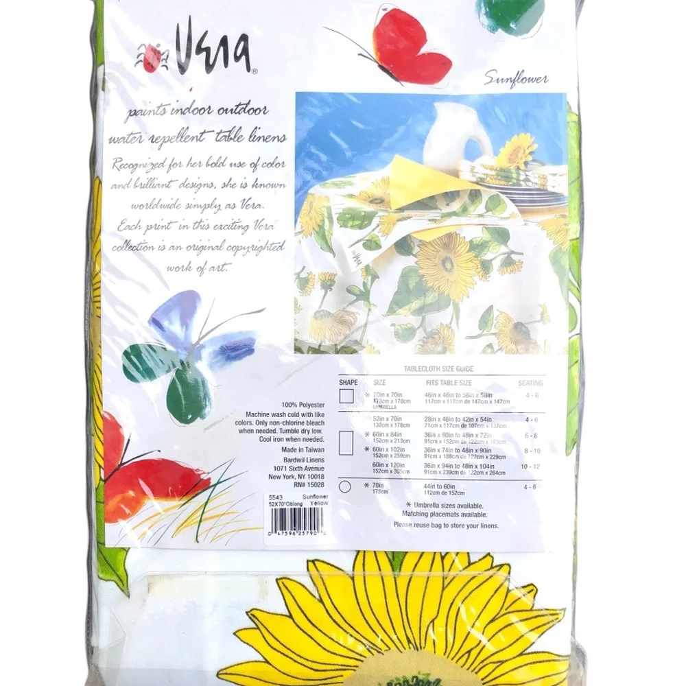 Vera Sunflower Oblong Indoor Outdoor Water Repellent Table Cloth Linen
